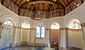 Pulsar installeda round the perimeter of Old Cemetery Chapel, Meerane, Germany