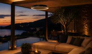 Ibiza-Heizstrahler im luxuriösen Terrassenbereich installiert