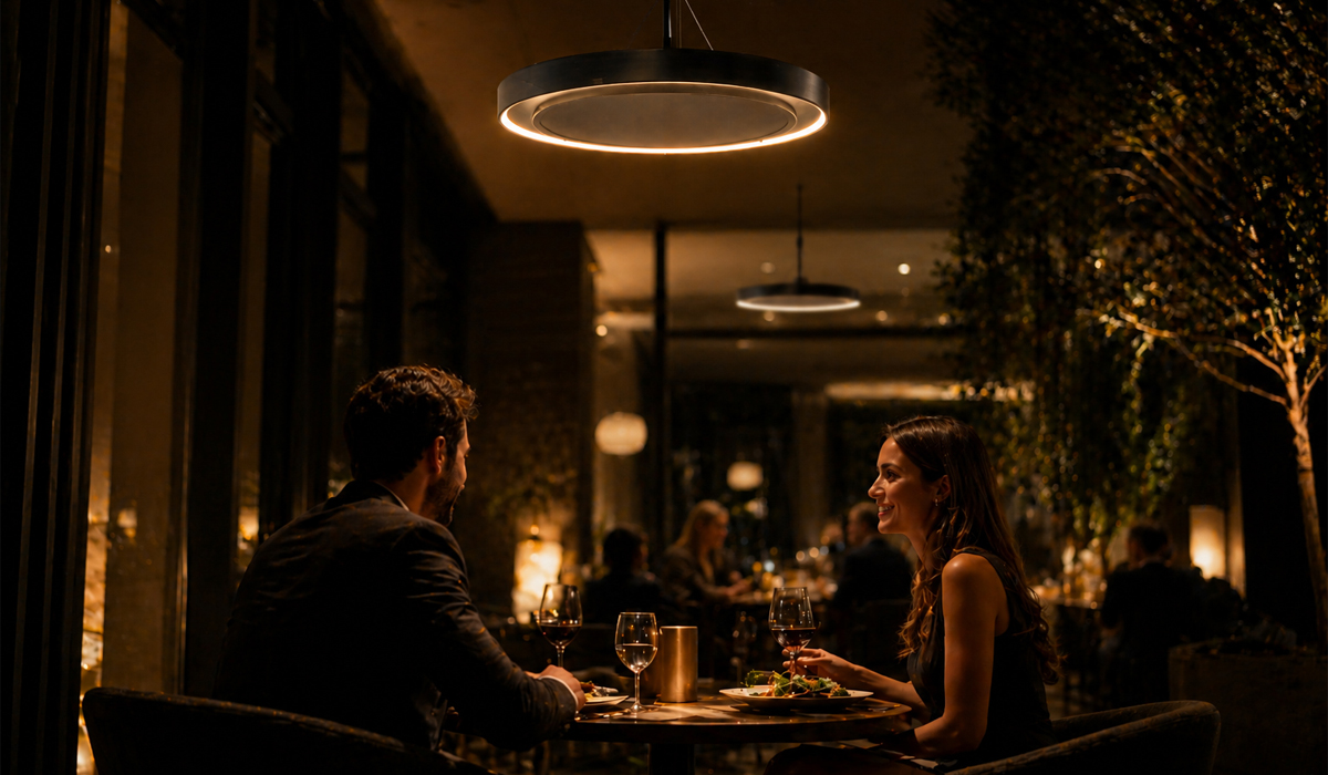 Paar-Dinner im Innenbereich eines Restaurants auf Ibiza